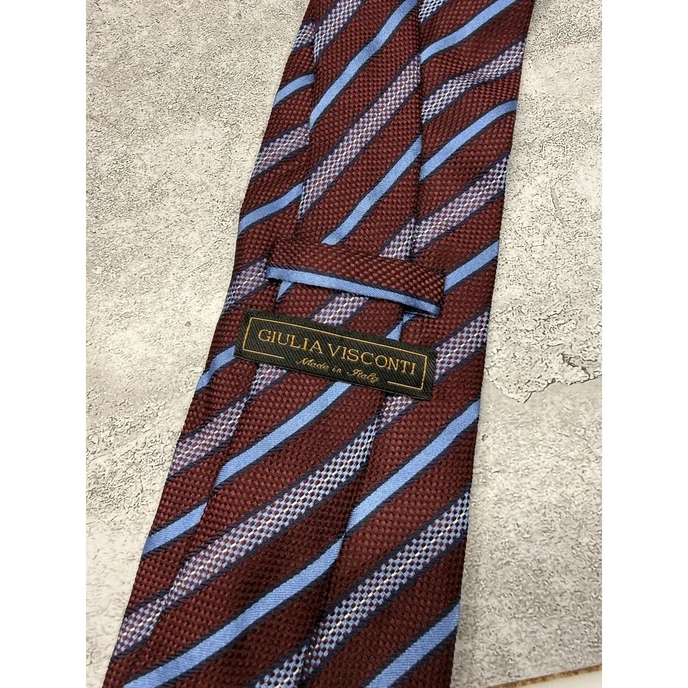Giulia Visconti Silk Tie Mens One Size Red Striped Pointed Made In Italy Necktie